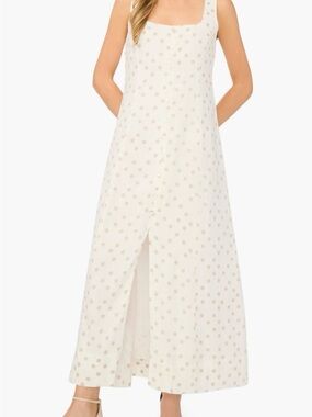 Halogen Sleeveless White Cream Polka Dot Midi Dress Medium